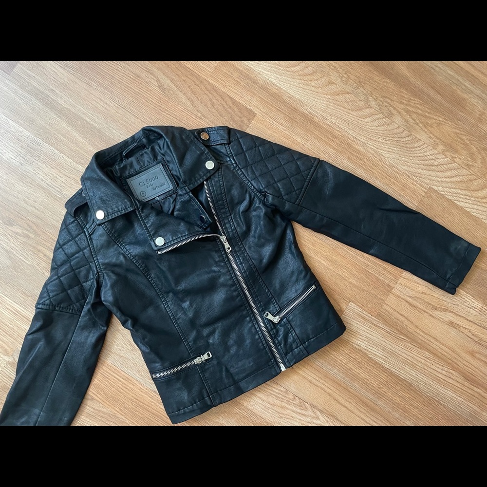 Girls faux leather black jacket. Size 8.